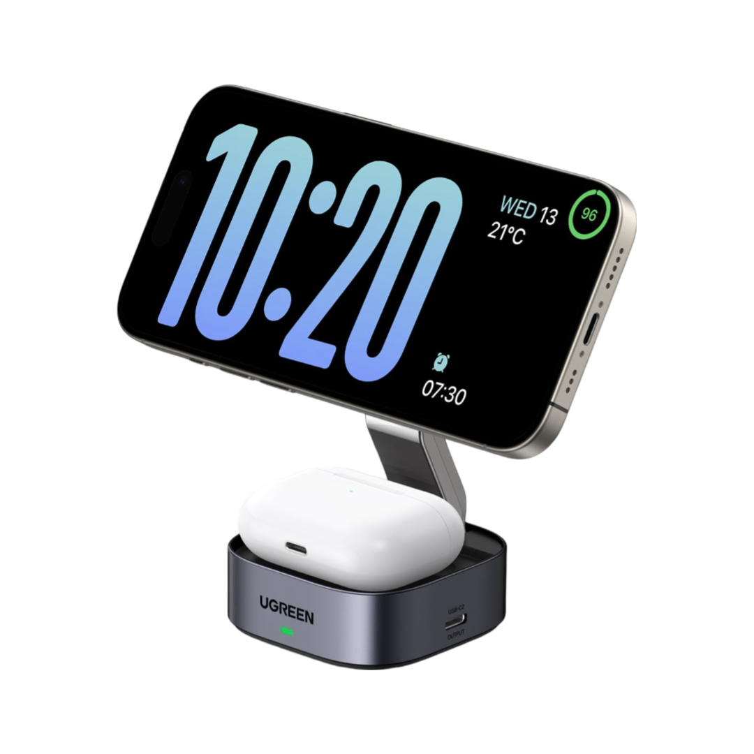 UGREEN MagFlow 2-in-1 Wireless Charger (Qi2 7.5W, MagSafe Compatible, Foldable)