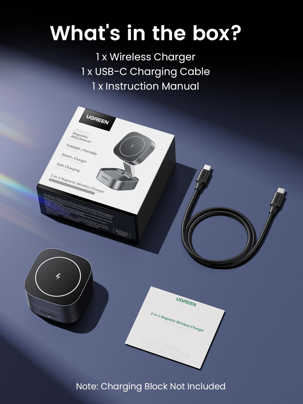 UGREEN MagFlow 2-in-1 Wireless Charger (Qi2 7.5W, MagSafe Compatible, Foldable)