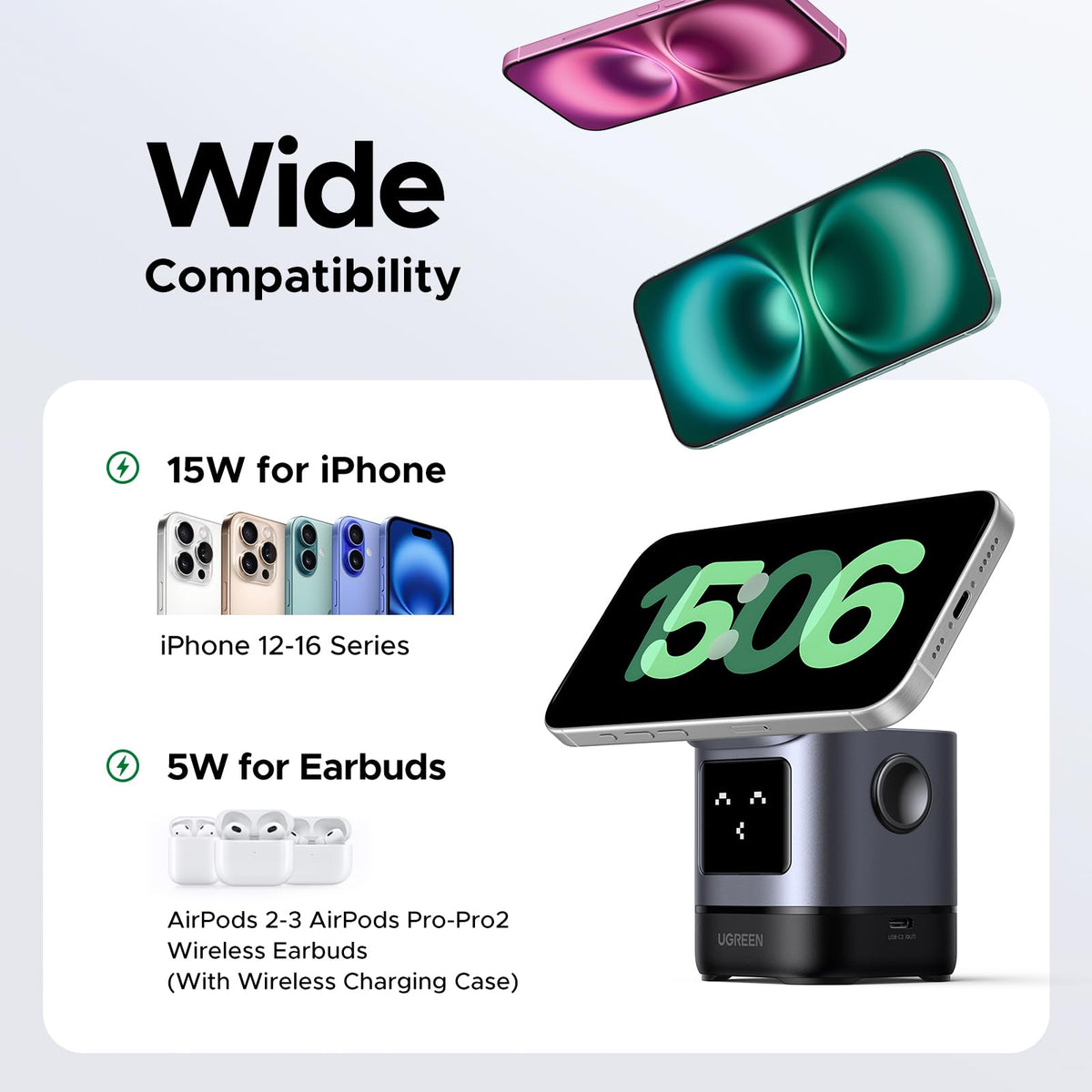 UGREEN Uno 2-IN-1 Magnetic Wireless Charger 15W