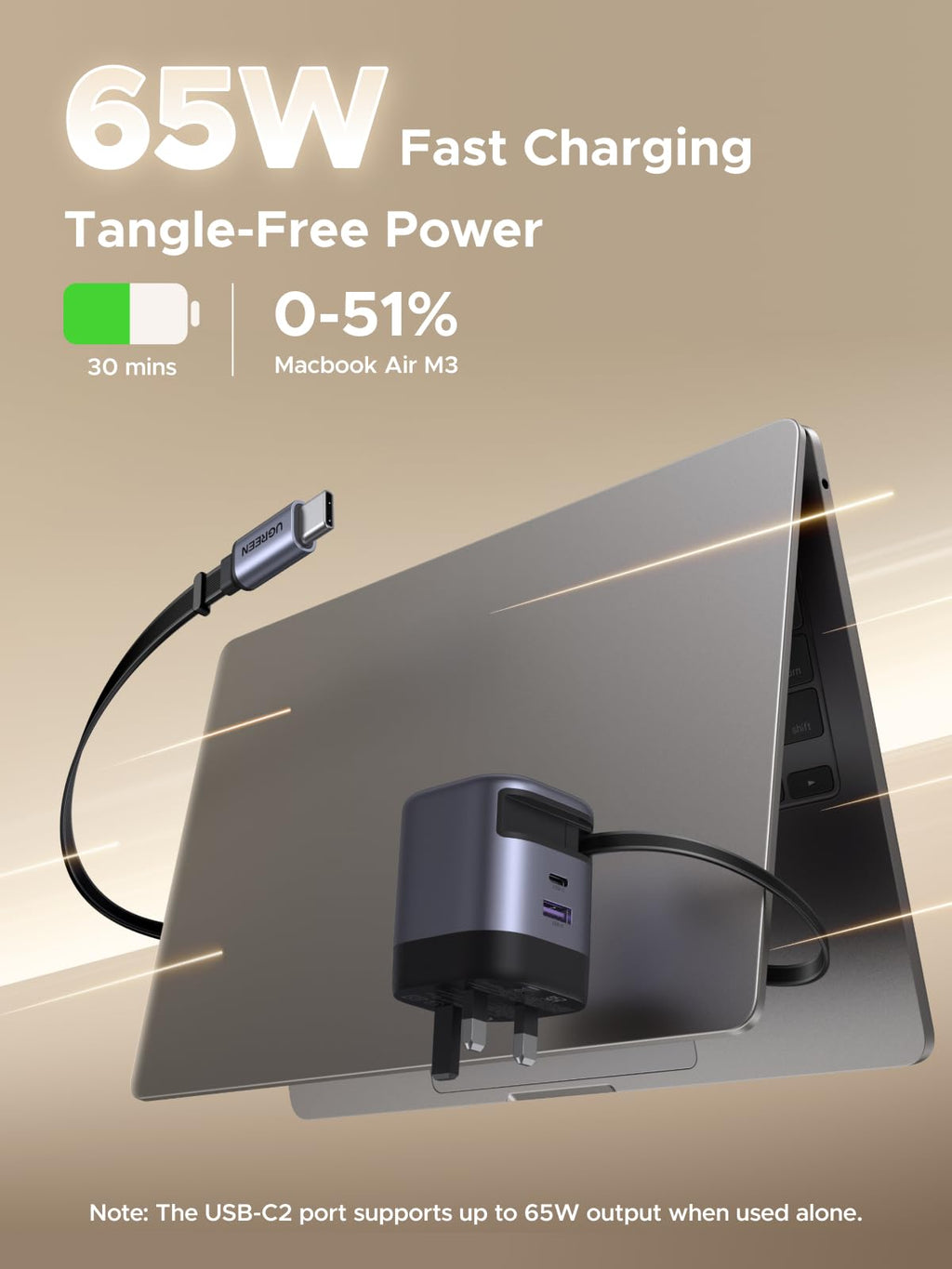 UGREEN Nexode 65W Charger with Retractable USB-C Cable