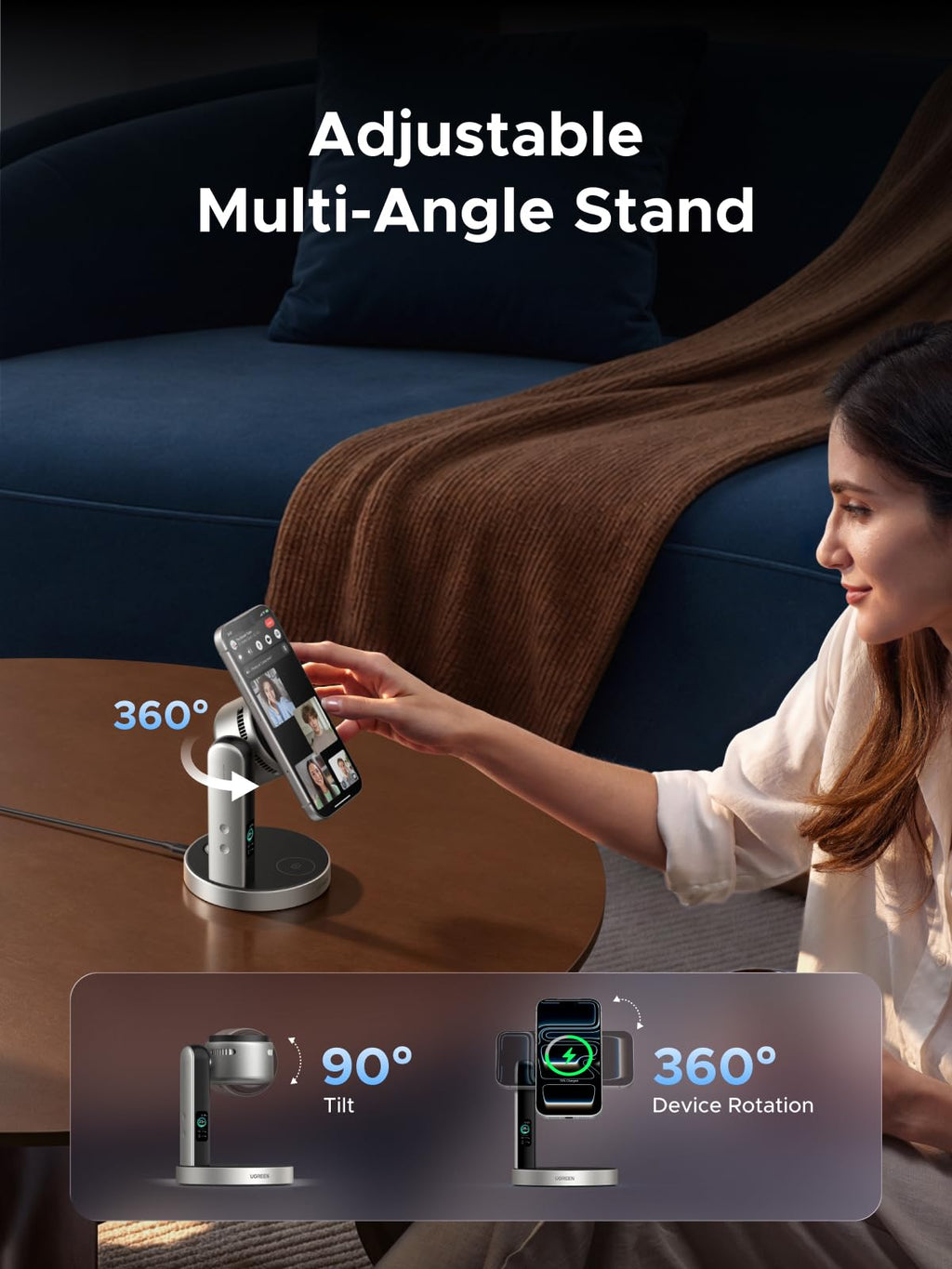 UGREEN MagFlow Pro Magnetic Wireless Charging Stand (3-in-1, Qi2 25W)