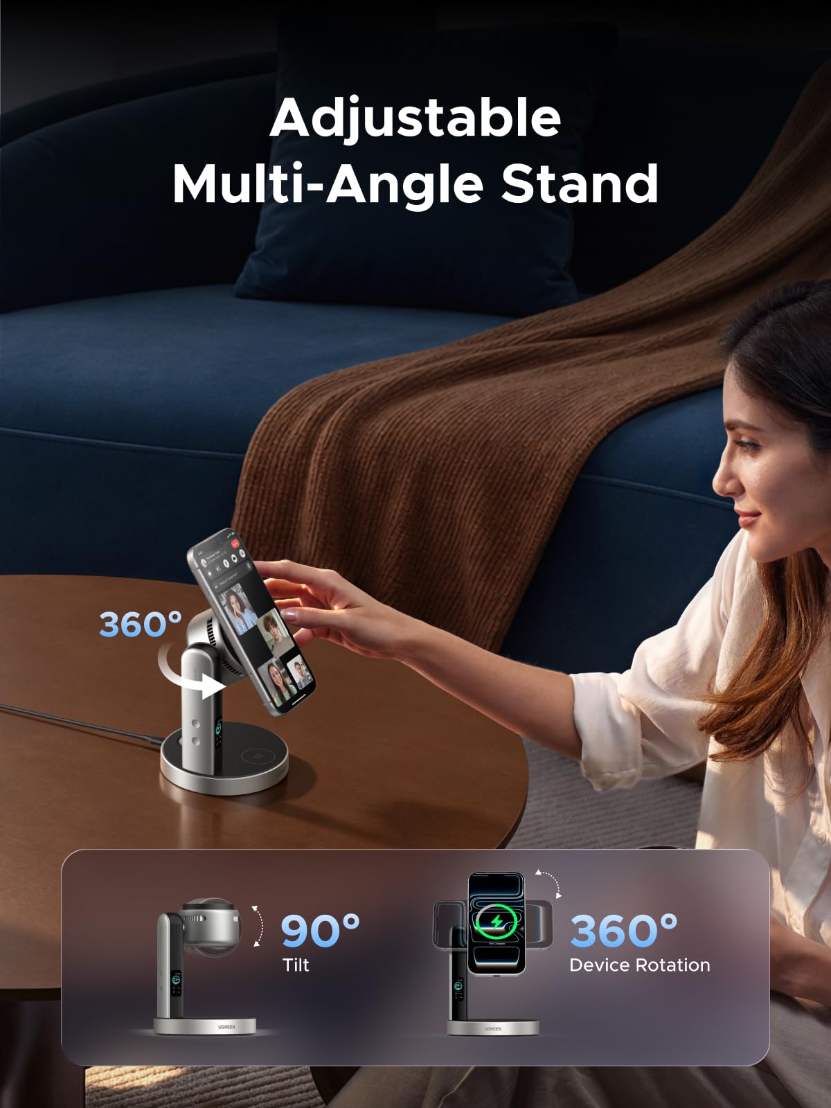 UGREEN MagFlow Pro Magnetic Wireless Charging Stand (3-in-1, Qi2 25W)