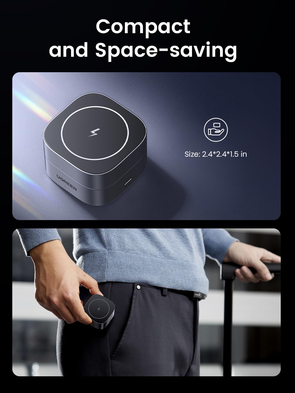 UGREEN MagFlow 2-in-1 Wireless Charger (Qi2 7.5W, MagSafe Compatible, Foldable)