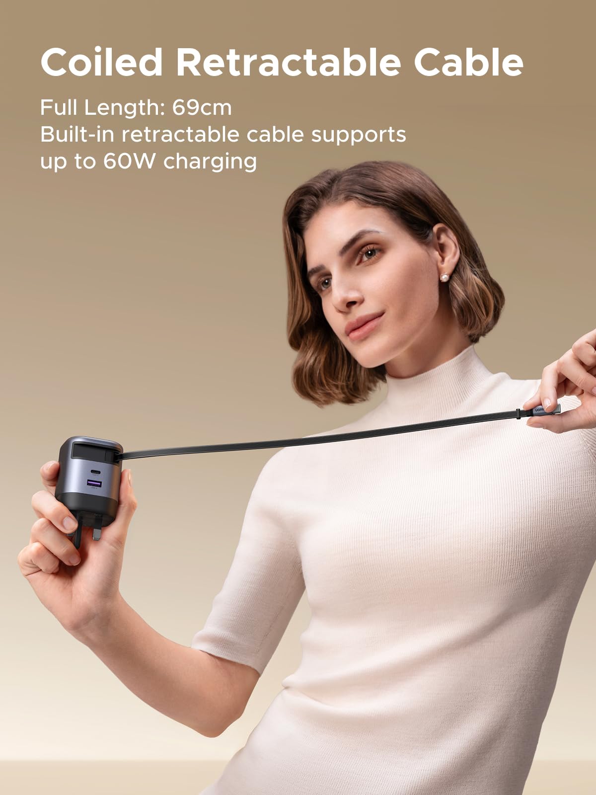 UGREEN Nexode 65W Charger with Retractable USB-C Cable