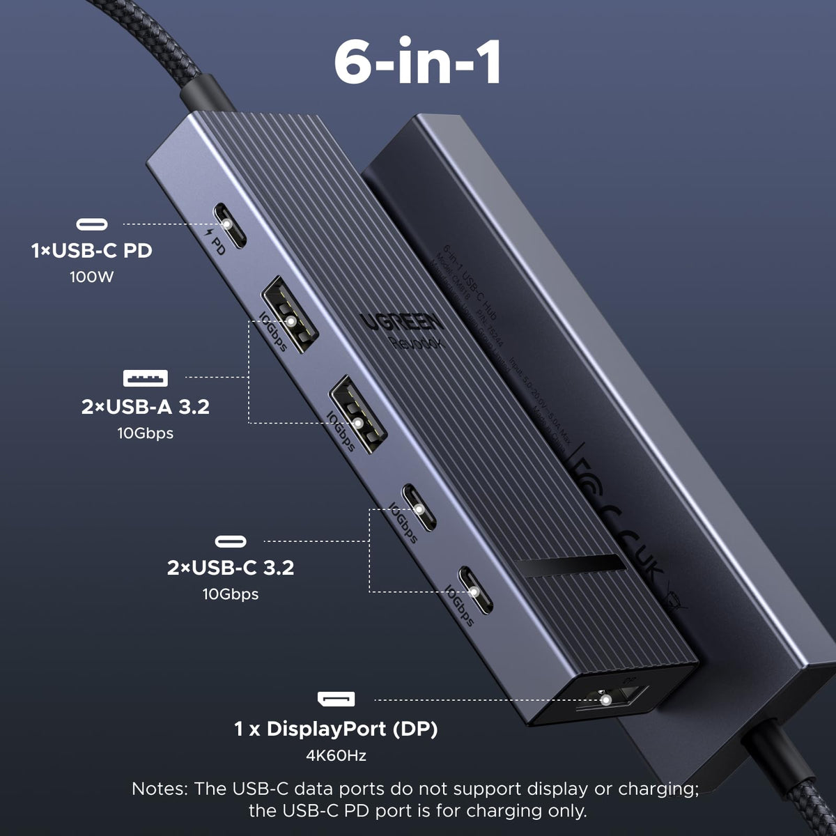 UGREEN Revodok Pro USB-C Hub (6-in-1,  4K60Hz, 100W PD)