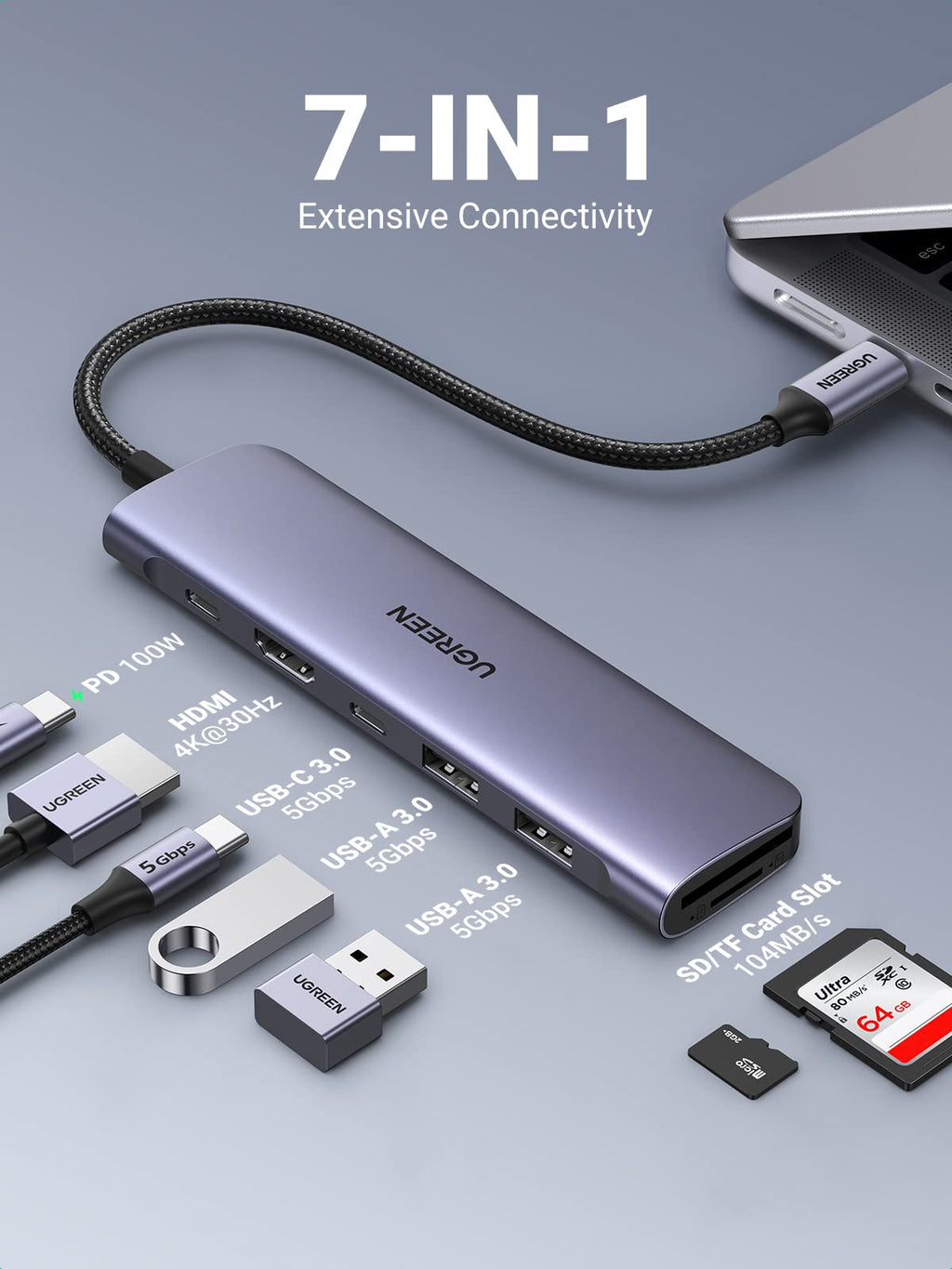 UGREEN Revodok 1071 7-IN-1 USB-C Hub (95W PD, 4K@30Hz HDMI)